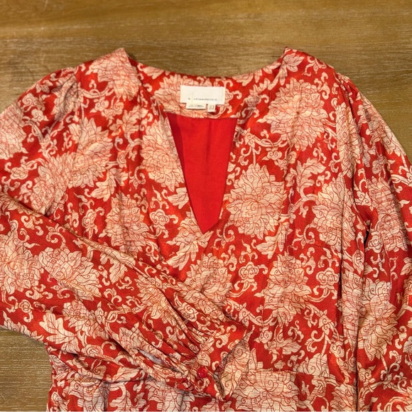 Anthropologie Dresses & Skirts - Anthropologie Skylar Surplice‎ Mini Dress Orange-Red Cream Flowers Size 8